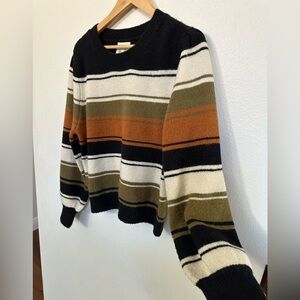 Lili Sidon Striped Sweater. So Soft and comfortable. Green, Tan, white & black